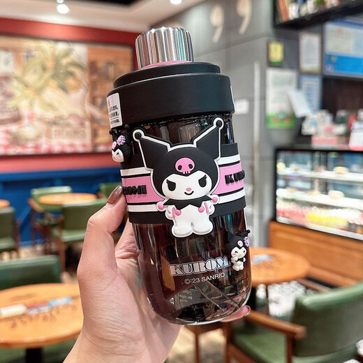 唐易库洛米水杯女学生可爱高颜值带茶隔吸管杯夏季耐高温便携随手杯子 大耳狗【茶漏+杯刷+3D贴】 690ml
