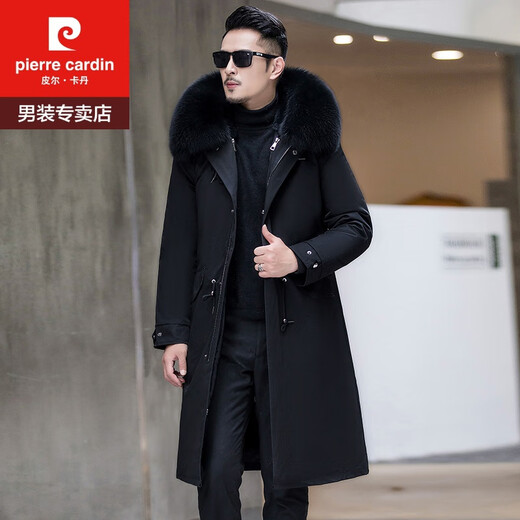 皮尔卡丹（pierre cardin）冬季派克服男獭兔毛内胆2023新款海宁长款皮草大衣可拆卸狐狸毛领 过膝款+黑色 L 羽绒袖子