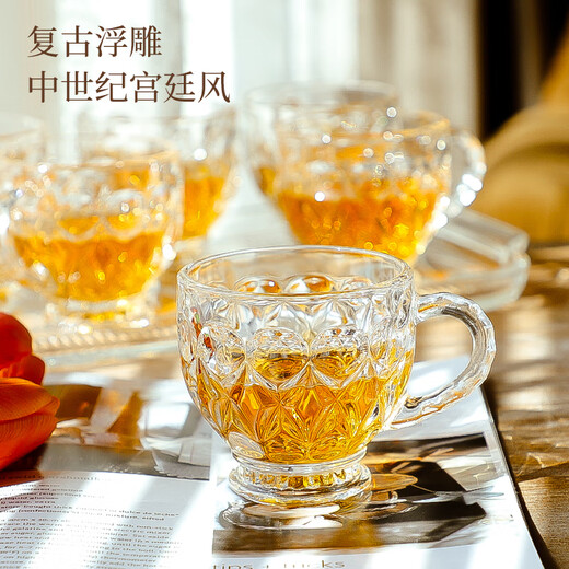 Langxu glass cup and plate set seven-piece set for new home, living room coffee table ornaments, thickened cups, 6 pieces with tray, XO style seven-piece set