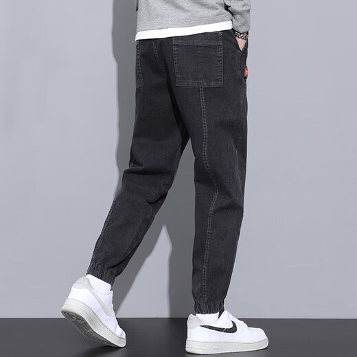 Charluoel Jeans Frühling und Herbst 2025 neue Hosen Herrenbeziehungen zu Füßen Harun Denim Arbeithose Herrenmarke Trendy Utile Hose Trendy 2025 Black und Grey 32
