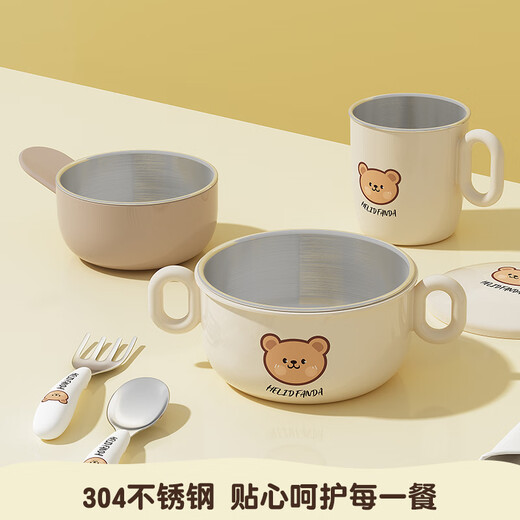 Bol de nourriture pour bébé à baby anti-bas et anti-scalding en acier inoxydable poignée à double tasse à double tasse bébé mangeant du bol à soupe