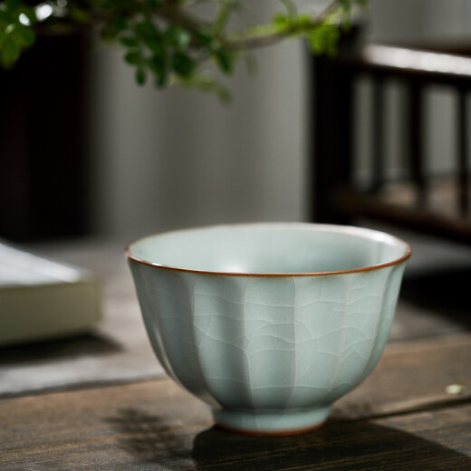 Yuanzhan Taiwan Fengzi Ru kiln tea bowl tea cup master cup single cup handmade tea cup ceramic gift box Ru porcelain ice crack glaze open piece can grow sunflower cup azure sunflower cup single