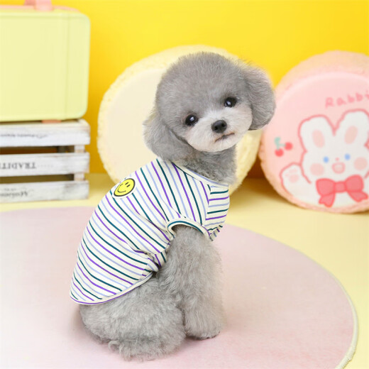 DADAGOU puppy summer thin cotton striped vest summer new pet clothing Teddy Bichon small dog clothing 23 smiley stripes - green XL - chest 47CM back length 35