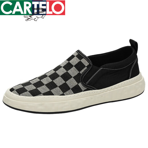 Cardile crocodile chaussures en toile à enfiler chaussures d'été respirantes paresseuses chaussures de haricots à la mode japonaise chaussures en tissu décontracté mocassins en damier 9227 blanc vert 39