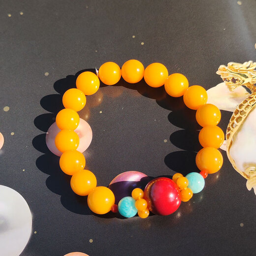 Her Generations Beeswax Ball Bracelet Chicken Fat Yellow Old Honey Amber Bracelet Cinnabar Transfer Beads Jewelry 10MM Beeswax (866931)
