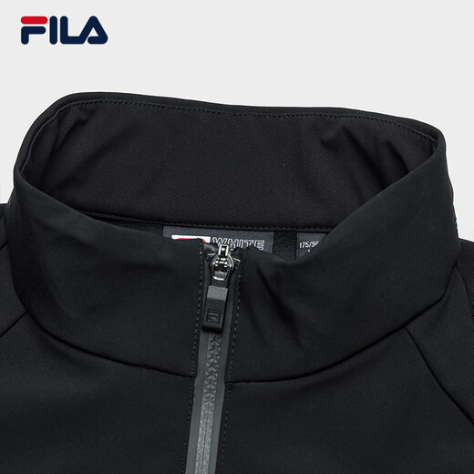 FILA Official Men's Woven Jacket 2025 Spring New Fashion Casual Basic Plus Velvet Stand Collar Jacket for Men True Black-BK XL