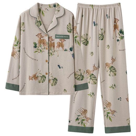 莫代尔（Madallo）睡衣女春秋季纯棉长袖中老年妈妈款女士家居服套装2025新款 9230 纯棉 秋季新款 M 160体重80-100斤