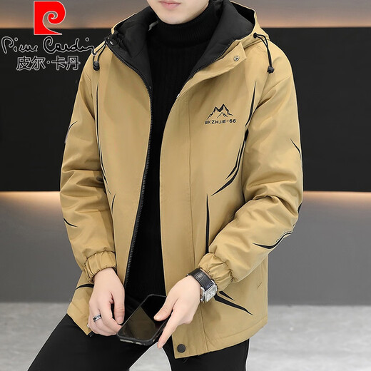 皮尔卡丹（pierre cardin）连帽工装外套男春秋季加绒加厚棉衣服夹克男士保暖防寒冬装派克服 719黑色【加厚】 加绒 2XL 140-155斤