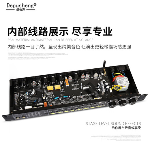 Depusheng REV3900 KTV pre-amp effector with rechargeable wireless microphone for home karaoke singing TV reverberator box commercial anti-howling audio processing USB fiber optic Bluetooth REV3900 without handheld