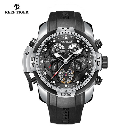 Reef Tiger (Reef Tiger) Watch's Men's 24 New Elly Automatic Hollow Mechanical Watch Spider Luminous imperméable Trendy Fashion Watch RGA3532S Black Spider [Modèle principal]