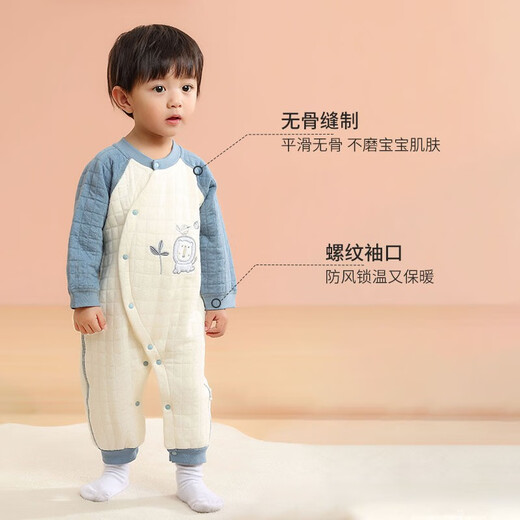 棉芹婴儿连体衣服纯棉秋冬季棉服加厚长袖保暖宝宝三层夹棉新生儿冬装 蓝色小狮子【2件装】（保暖款） 59码(建议1-3个月8-12斤)