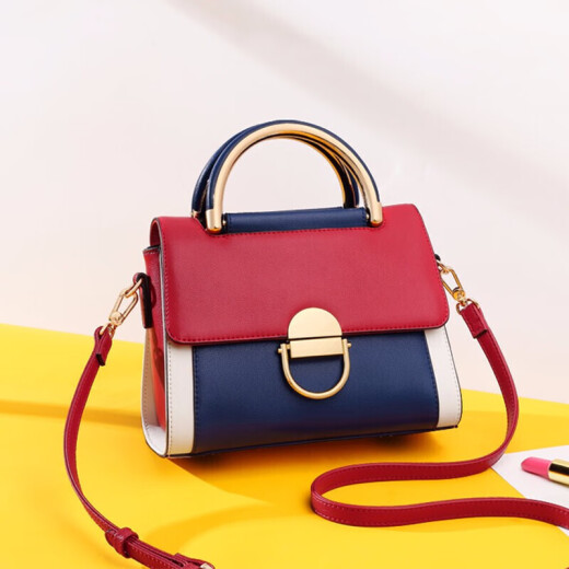 Golden Fox (FOXER) bag women's bag cowhide shoulder bag women's fashion luxury women's bag contrast color portable crossbody bag women's bag wife's birthday gift for girls red and blue