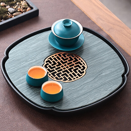Tao Shangyin ceramic natural stone tea table storage and drainage dual-purpose modern simple home office small tea tray Kung Fu tea set lotus wood grain stone book window red