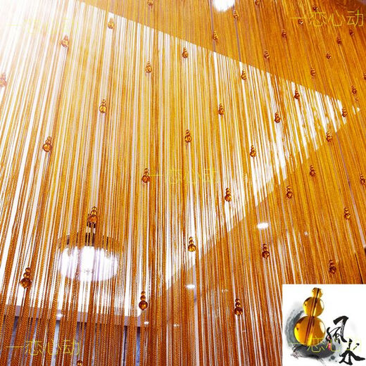 BPE door curtain partition Fengshui curtain entrance door gourd line curtain bead curtain crystal bead line curtain hanging curtain decorative curtain champagne color width 1 meter * 2 meters high Single layer encryption