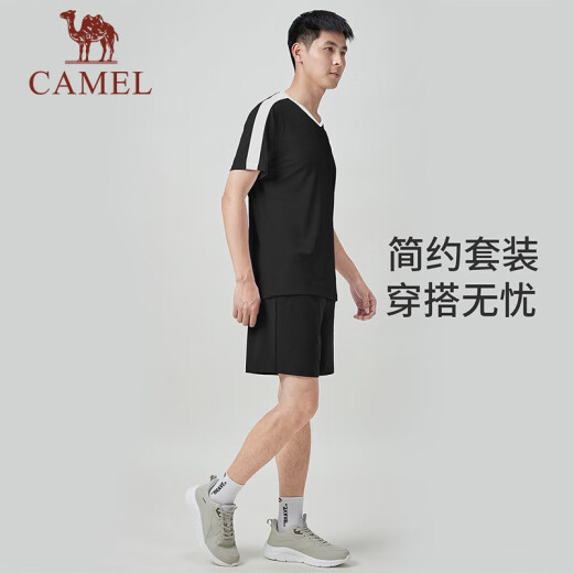 Camel (CAMEL) badminton suit men's sports tops women's quick-drying shorts table tennis tennis training clothes summer phantom black, two-piece set S