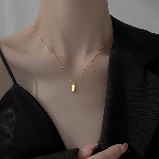 Old Fengxiang style 925 silver small gold bar necklace women's new style pendant niche design collarbone chain, quick wealth small gold bar necklace gift box set