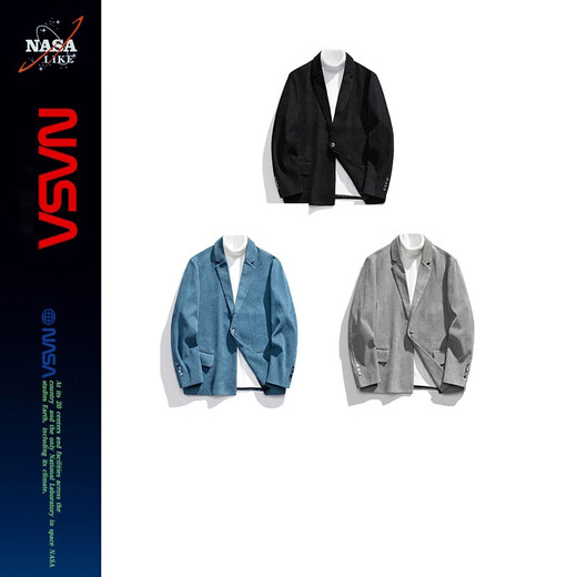 NASA LIKE官方潮牌休闲西装外套男春秋季宽松灯芯绒西服青年高级感小西服 蓝色 L（建议125-140）