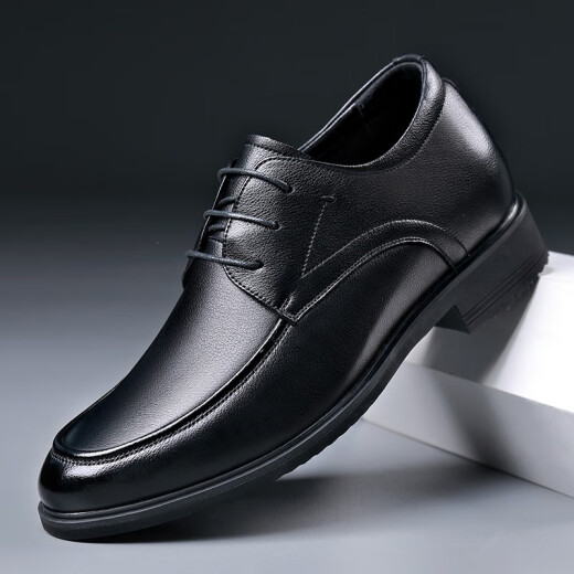 POEZONIS height-increasing leather shoes spring and autumn formal men's business derby shoes genuine leather groom's wedding shoes invisible inner height-increasing men's shoes black 37