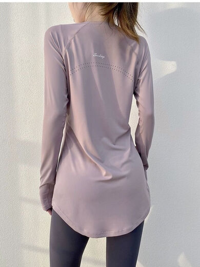 TNWKJLC sweatshirt women's loose long-sleeved T-shirt autumn and winter Pilates yoga wear butt-covering top long-sleeved mid-length waist pink M