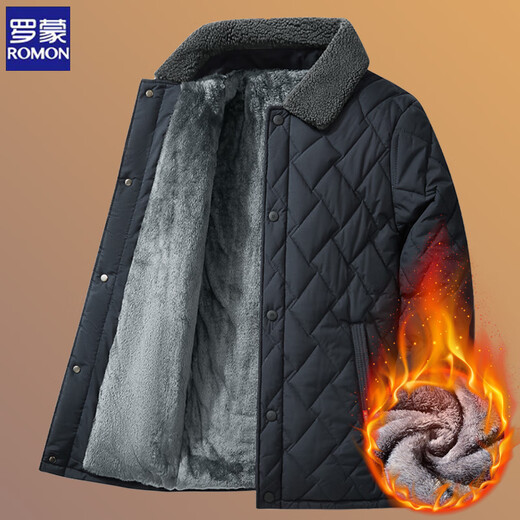 Lomon Cotton Juper Men's Winter Hoat Хлопковая куртка среднего возраста и пожилые мужчины плюс бархатная хлопчатобумажная куртка осень и зимний теплый верхний темно-синий 2xl [125-145Jin [Jin равняется 0,5 кг]]]