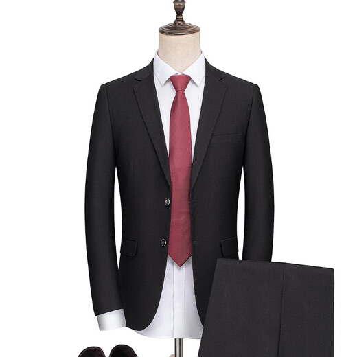 Haipaihaoyu-Anzug Set Herren Slim Small Anzug Business Format Micro-Stretch Anzug Bräutigam's Hochzeitsbräutigam 1695 Schwarz [Anzug + Hosen] XL (175) Empfohlen 110-130jin [Jin gleich 0,5 kg]