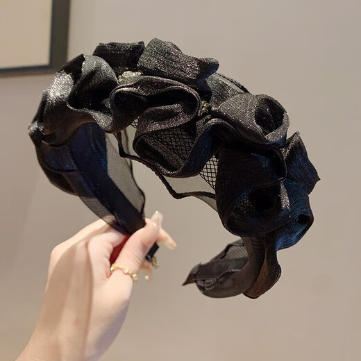 Xiaoqinggua High Skull Top Mesh Wide-Edge Pleated Hair Hoop Simple High-end Light Luxury Hair Hoop Headband Hairpin Headwear Women's High-End 2025 C7X508 Mesh Wide-Edge Pleated Headband