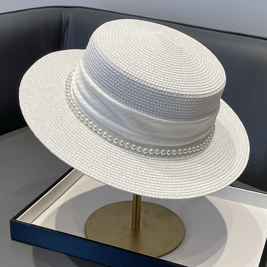 Pengxuan französischer Promi -Stil Top -Hut für Frauen Neue Sommer Elegante Perle Gras gewebt