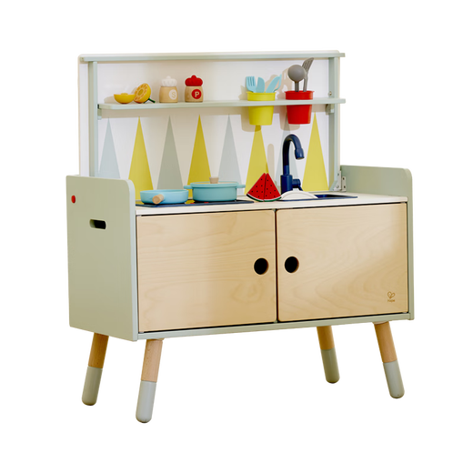 Hape play house toys Children's kitchen picture book shelf sofa chair storage cabinet furniture two-in-one gift for boys and girls Transform into the kitchen 3-8Y