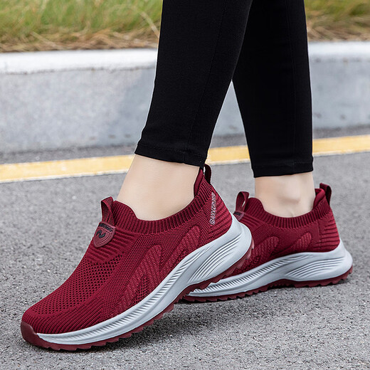 Zuli Jianai Daddy Old Man Shoes for Women Summer Old Beijing Cloth Shoes Soft Sole Anti-Slip Wide Breathable One-Piece Mom Shoes for Women 6605 Jujube Red Women's Style (Send Socks) Hot Sale 37