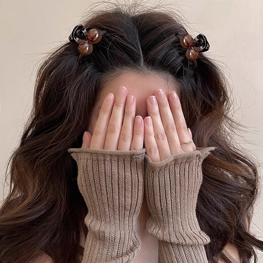 Idel Amber Cherry Small Clip Femme 2026 Nouvelle épingle à cheveux Princesse Head Bangs Clip Pince à cheveux cassée Shark Clip Accessoire pour cheveux F2702 Coffee Bead Small Clip Paire