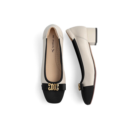 
Red Dragonfly Women's Singles Shoes New Small Flavor Light Mouth Color Bundle Thick Heel Women's Dog Shoes Commuter Women's Singles Shoes WGB12056 Bei White 38