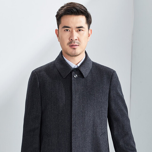 Hongdu Mantel Herrenmitte Länge Lteckschnalle Klassiker Geschäfte Casual Middle Middle and ältere Herren Wollmantel Grauer Streifen EL3003-1 M 170/88A