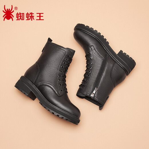 Spider King Women's Shoes Martin Boots Botas casuales para mujeres para mujeres Cowhide Winter Plus Fleece Boots Wommed All-Match Boots Women 09372 Negro 37 (235 mm)