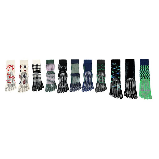Permu's new yoga socks, Pilates five-finger socks, non-slip mid-length professional split-finger sports socks for men and women, new five-finger-garden pink and green