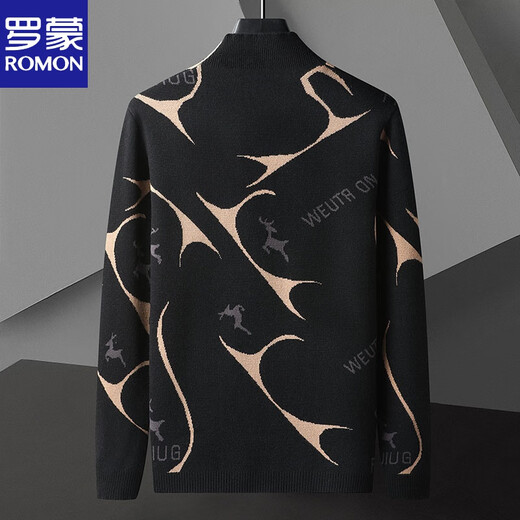 
ROMON knitted cardigan jacket for men spring and autumn 2025 new style sweater trendy casual handsome spring clothes WE9929 black 4XL