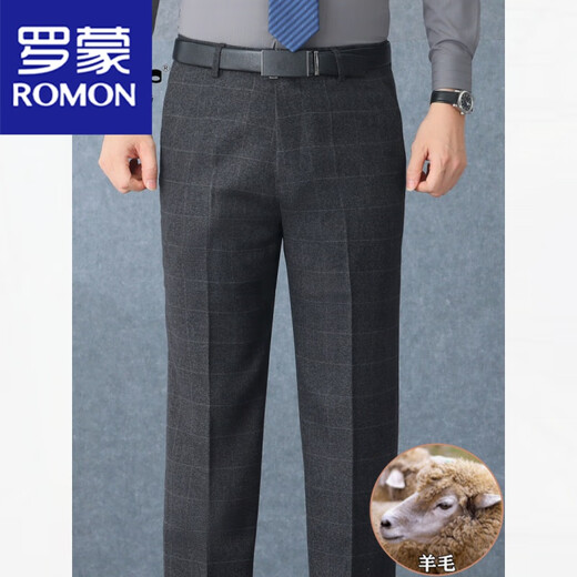 罗蒙（ROMON）羊毛西装裤秋冬厚款中年宽松直筒男裤商务休闲长裤爸爸西装裤 Z6621中灰条纹【羊毛】 33 【2尺6腰围】