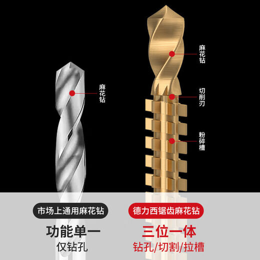 Delixi Electric Twist Drill Multi-function saw-drill-in-one electric drill bit woodworking drill bit pull pattern punching groove serrated drill 3+4+5+6+6.5+8 six-piece set