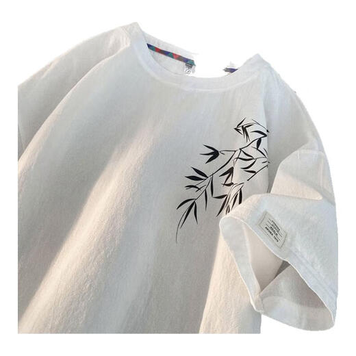 ZHIWEI NEUER CHINE CHINESS-STYLE Kurzärärmig T-Shirt für Herren Sommer neue Baumwoll- und Leinen Nischenmarke Lose halbärmelige T-Shirt T3524 Aprikosenfarbe 2xl [Empfohlen 140-160jin [Jin gleich 0,5 kg]]