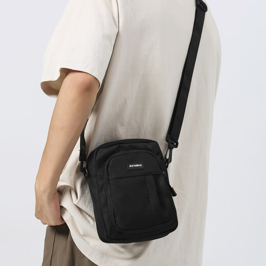 IROYA single shoulder crossbody bag small backpack men's chest bag men's waist bag small shoulder bag men's small bag casual sports mobile phone bag black