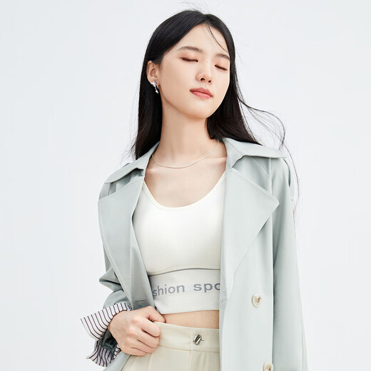 
Autumn Water Yiren French Trench Coat Women's Spring New British Style Double Breasted Temperament Loose Top Water Green M