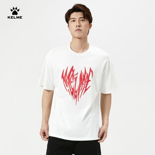 Kelme Round Neck T-Shirt Männer loser Sommer neuer purer Baumwollkurzärmel-Casual Football Trendy Cultural Shirt 9224TX1056 Weiß XL