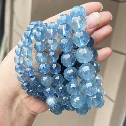 GUIG海蓝宝手串巴西天l然冰种透体手链魔鬼蓝男女款一物一图礼物 CD9928