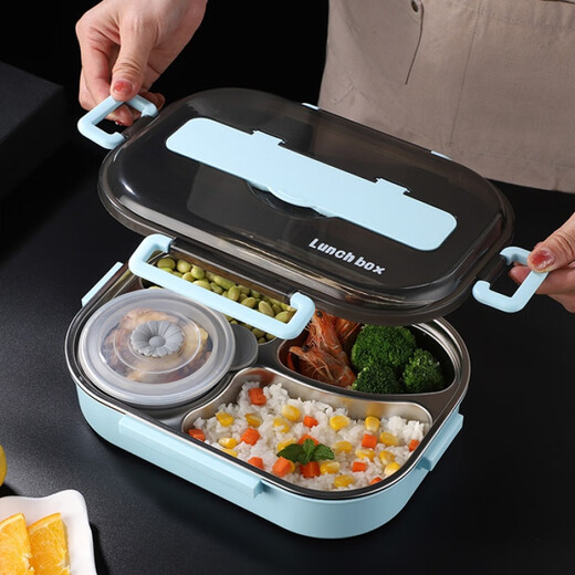 304 stainless steel children's insulated lunch box adult heated lunch box primary school boy microwave office worker lunch box pink 5 compartments 2L + tableware soup bowl