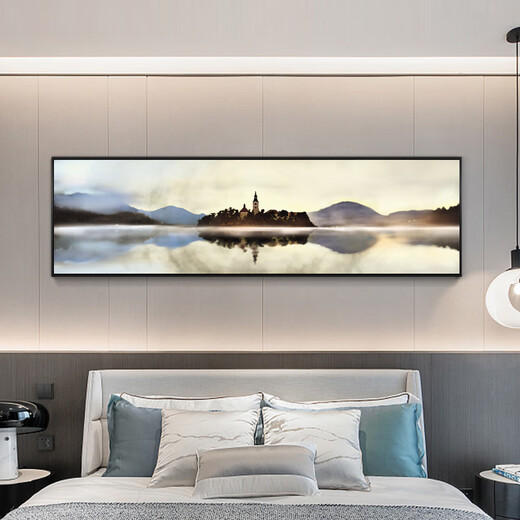 Yijlj Moderne und einfache Schlafzimmer Dekoration Gemälde, Landschaft am Meer, Nachteile, warme Hintergrund Wandhänge Gemälde, leichte luxuriöse nordische Wandbilder, A-9713 120*30 + Öl Canvas Bild + Aluminiumlegierung schwarzer Rahmen