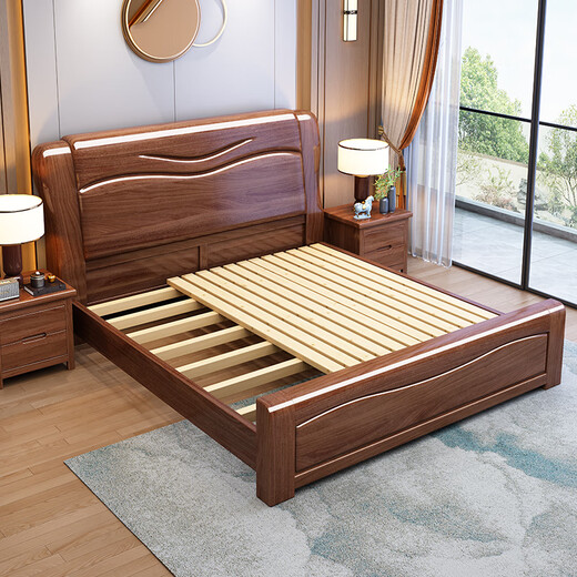 Lit en bois massif fanyi, noix dorée simple et double 1,8 mètres 1,5 m chinois luxe de luxe haut dracher de rangement de rangement 826 # lit en bois massif + 2 armoire + 8 cm tampon marron 1,8 m * 2,0 m