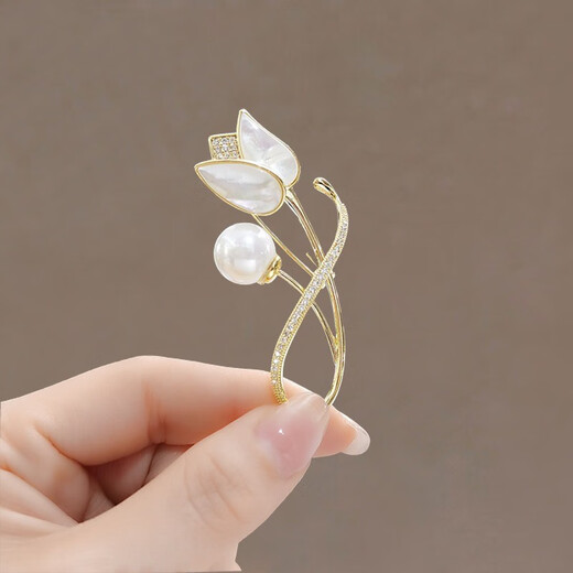 WEISHINI brooch, imitation mother-of-pearl brooch, imitation pearl tulip, delicate flowers, temperament, suit coat, accessories corsage, exquisite imitation pearl tulip, A23-108