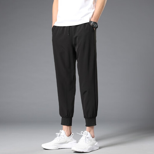 Dioulife Herren trendige und modische lose Hosen Straight-Big Hosen Neun-Fuß Hosen kleiner Beinhosen Herren Sommereis-Seidenhosen Boy Trendy Marke 719 Black Krawatte M-sitzend M (90-110jin [Jin gleich 0,5 kg]))