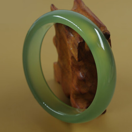 嘉屹 岫玉手镯A货绿色扁条老坑冰种镯子180绿女款饰品 w719 58mm