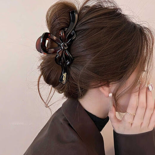 Dingjing high-end hairpin for the back of the head 2025 new high-end grabber hairpin headwear ladies birthday gift girls practical bow brown hairpin (single)