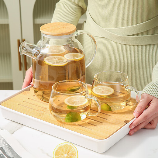 Platinum high borosilicate glass teapot large capacity household teapot cool white boiling cold water kettle stove cooking teapot bamboo lid teapot-1800ml